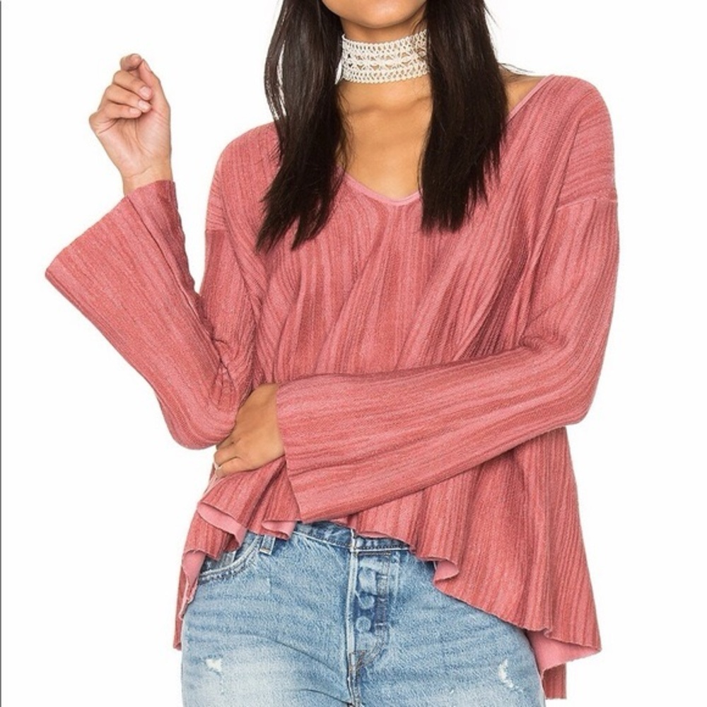 Free People Sundae Linen Blend V-Neck Pullover - Rose